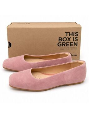 Clarks Pure Ballet 2 Rose Suede Leather Flats Women 9.5M EU 41 Square Toe